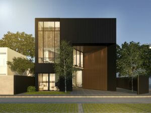 3d rendering black minimal wood and black house